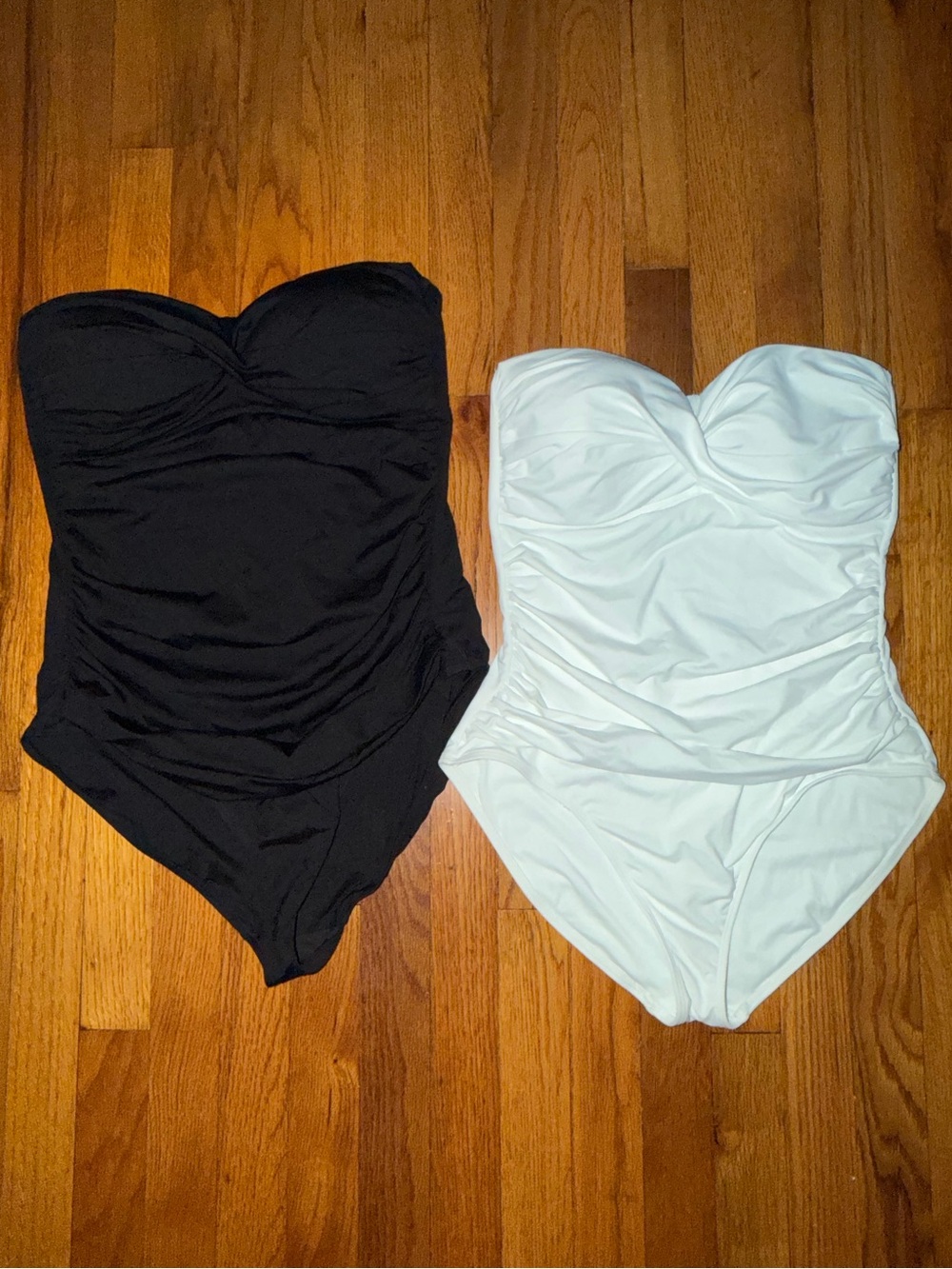 2x Anne Cole Size 12 Front-Shirred Bandeau One-piece Bathing Suit White Black